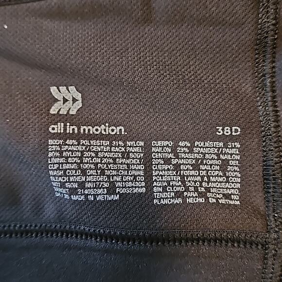 ALL IN MOTION Front Zip SPORTS BRA Size 38D NWOT - Picture 2 of 6